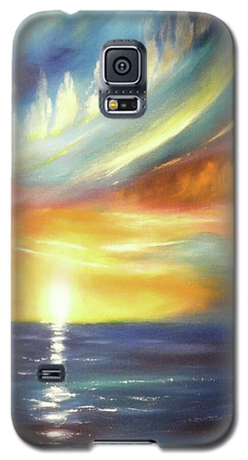 Brown Galaxy S5 Case featuring the painting Here It Goes - Vertical Colorful Sunset by Gina De Gorna