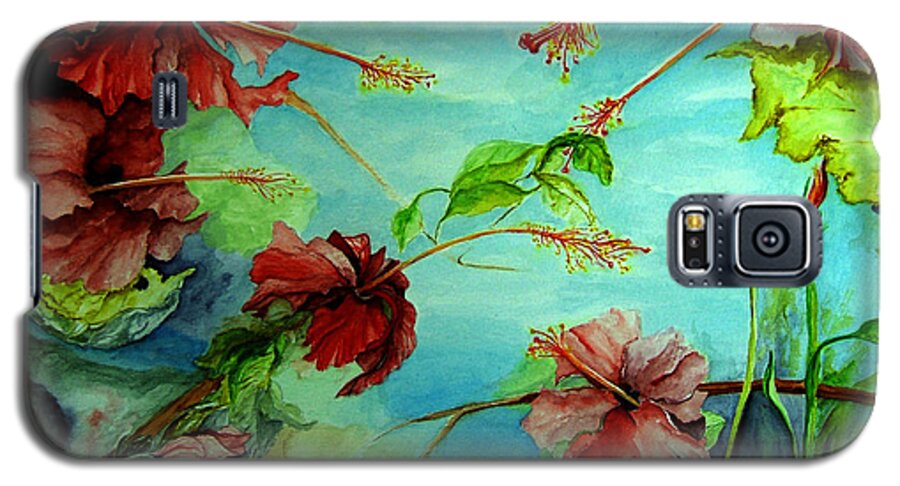 Red Galaxy S5 Case featuring the painting Hiroko's Hibiscus 4 by Rachel Lowry