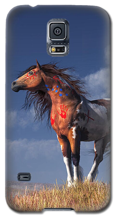 Warrior Spirit Galaxy S5 Case featuring the digital art Horse with War Paint by Daniel Eskridge