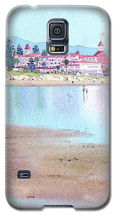 Hotel Del Coronado Galaxy S5 Case featuring the painting Hotel Del Coronado Low Tide by Mary Helmreich
