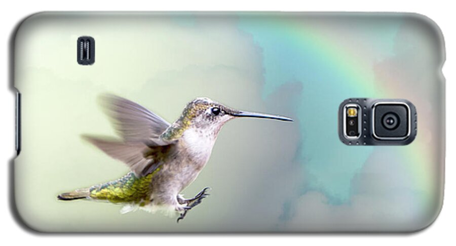 Hummingbird Galaxy S5 Case featuring the photograph Hummingbird Under Rainbow by Bonnie Barry