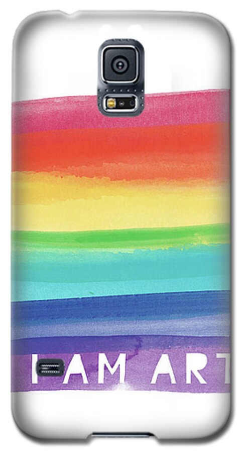 Rainbow Galaxy S5 Case featuring the painting I AM ART Rainbow Stripe- Art by Linda Woods by Linda Woods