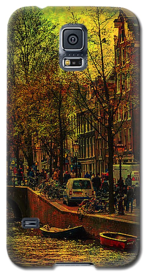 Amsterdam Galaxy S5 Case featuring the photograph I Amsterdam. Vintage Amsterdam In Golden Light by Jenny Rainbow 