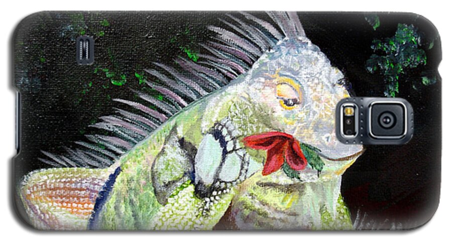 Lizard Galaxy S5 Case featuring the painting Iguana Midnight Snack by Susan Kubes