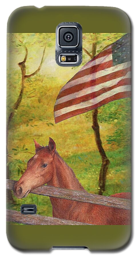 Illustrated Horse Galaxy S5 Case featuring the painting Illustrated Horse in golden meadow by Judith Cheng