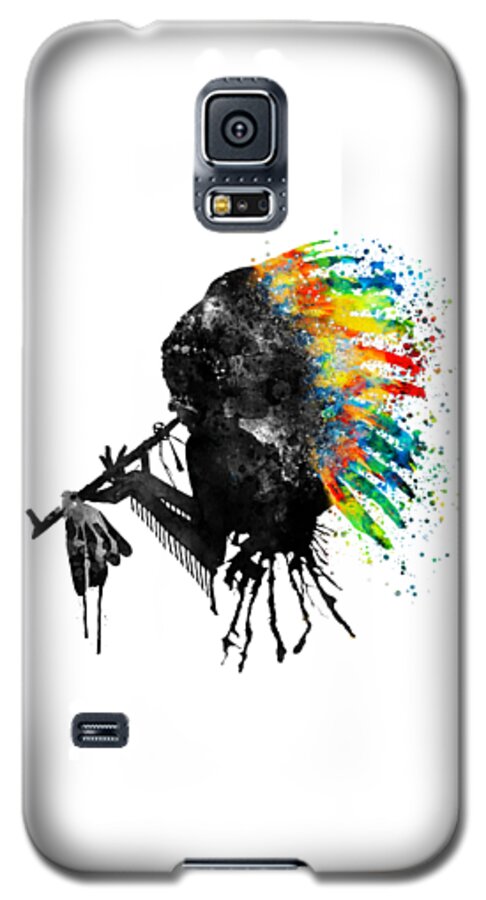 Indian Galaxy S5 Case featuring the painting Indian Silhouette with Colorful Headdress by Marian Voicu