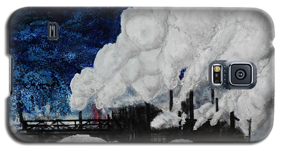 Encaustic Galaxy S5 Case featuring the painting Industry at Night by Anita Thomas