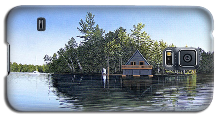 Lake Muskoka Galaxy S5 Case featuring the painting Island Boathouse Muskoka by Kenneth M Kirsch