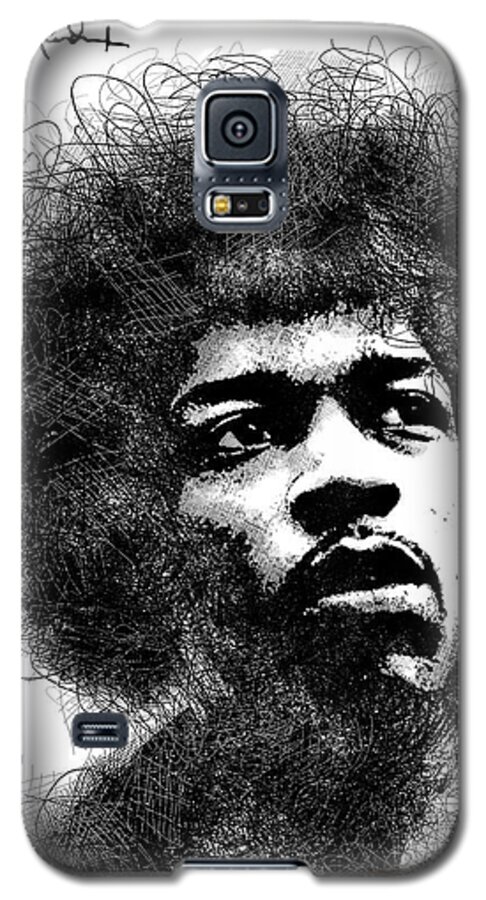Jimi Hendrix Galaxy S5 Case featuring the digital art Jimi Hendrix bw scribbles portrait by Mihaela Pater