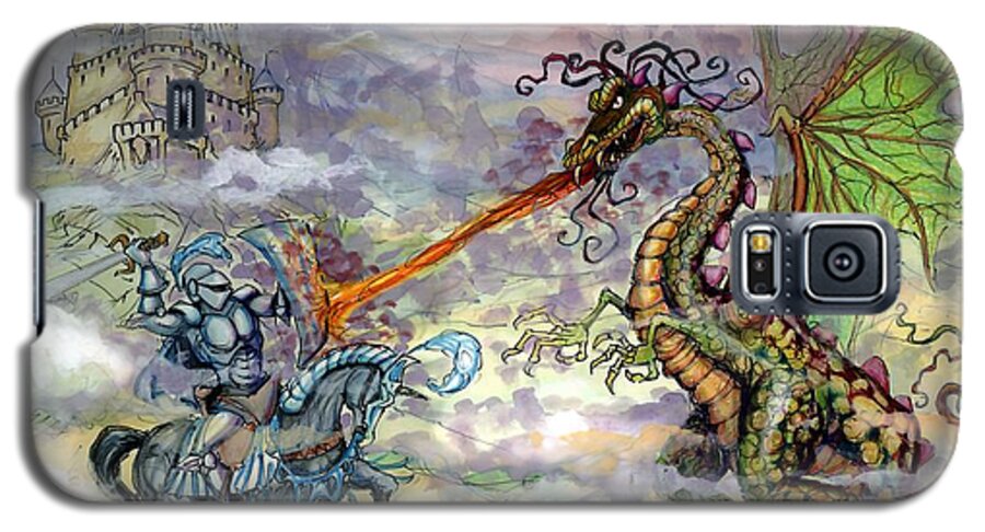 Knight Galaxy S5 Case featuring the painting Knights n Dragons by Kevin Middleton