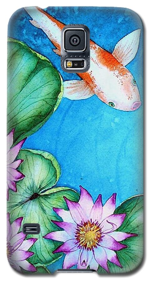 Mishel Vanderten Galaxy S5 Case featuring the painting Koi and Lilies cards and prints by Mishel Vanderten
