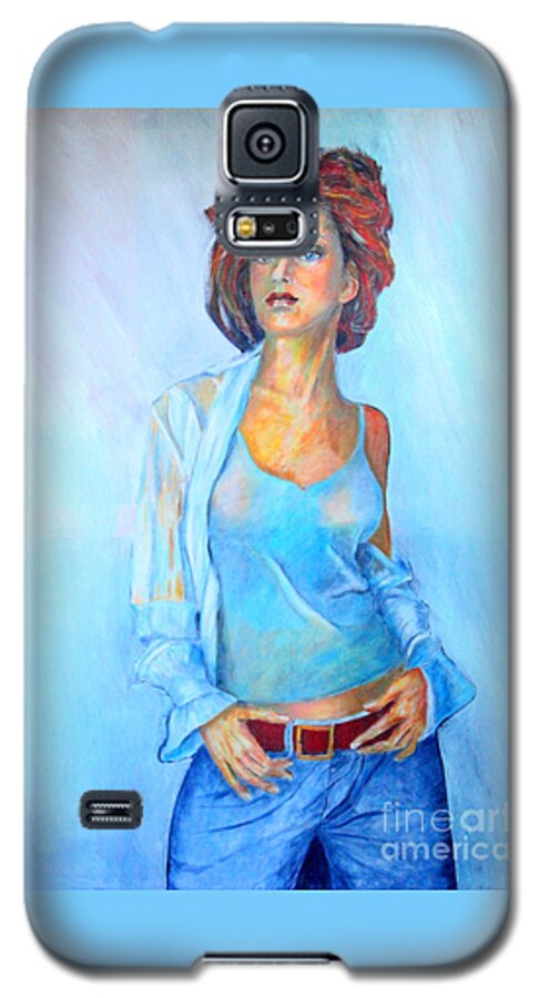 Beauty Galaxy S5 Case featuring the painting Lady in Blue II by Dagmar Helbig