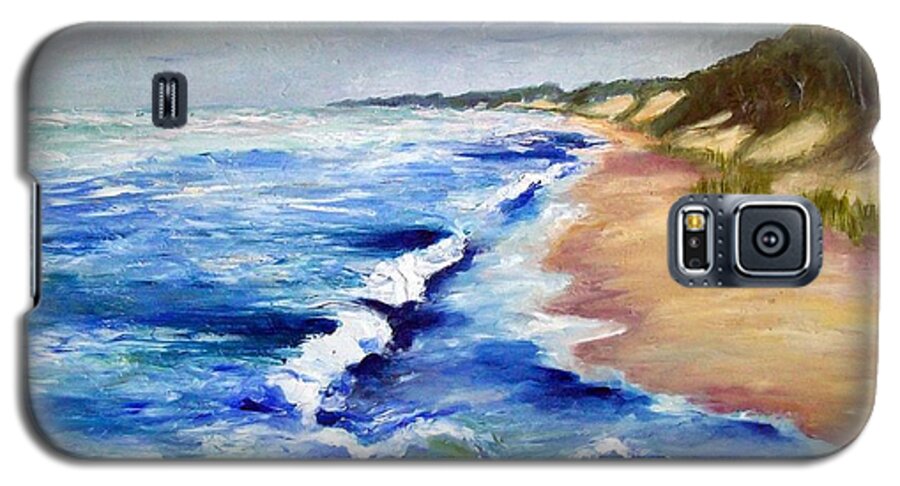 Whitecaps Galaxy S5 Case featuring the painting Lake Michigan Beach with Whitecaps by Michelle Calkins