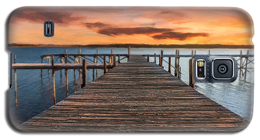 lake Murray Galaxy S5 Case featuring the photograph Lake Murray Lodge Pier at Sunrise Landscape by Tamyra Ayles