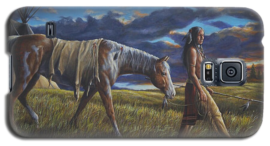 Lakota Galaxy S5 Case featuring the painting Lakota Sunrise by Kim Lockman