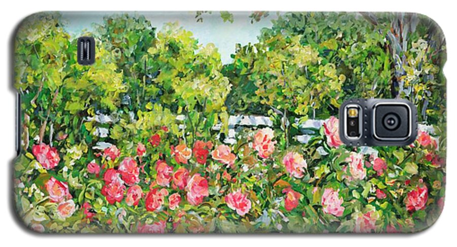 Landscape Galaxy S5 Case featuring the painting Landscape with Roses Fence by Ingrid Dohm