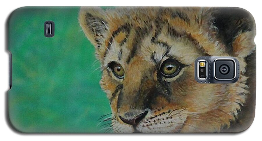 Lion Cubs Galaxy S5 Case featuring the painting Leonidas  the young Lion King by Bob Williams