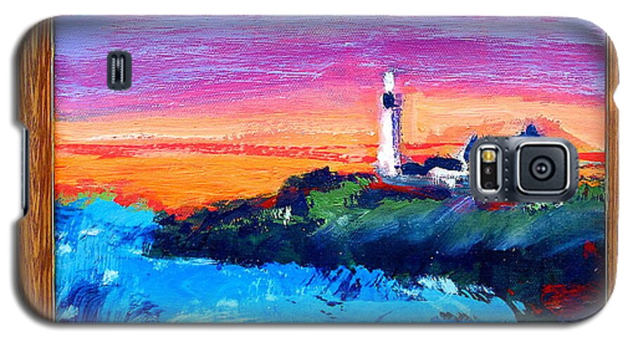 Lighthouses Galaxy S5 Case featuring the painting Lighthouse Sunset by Les Leffingwell