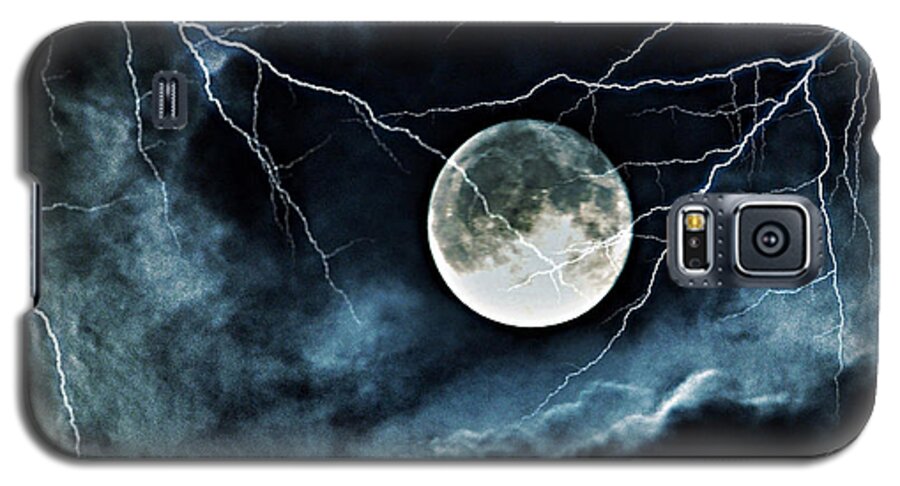 Lightning Sky At Full Moon Galaxy S5 Case featuring the photograph Lightning Sky at Full Moon by Marianna Mills