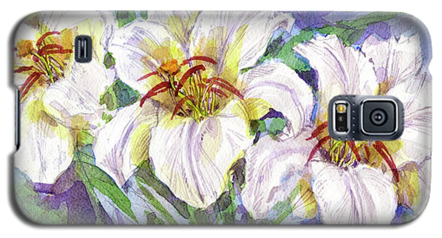 Lily Galaxy S5 Case featuring the painting Lilies by Garden Gate