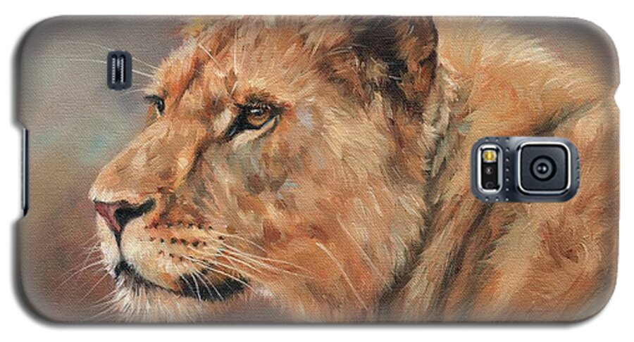 Lioness Galaxy S5 Case featuring the painting Lioness Portrait by David Stribbling