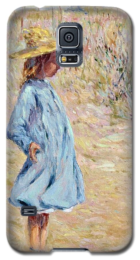 Girl Galaxy S5 Case featuring the painting Little Girl with blue dress by Pierre Dijk