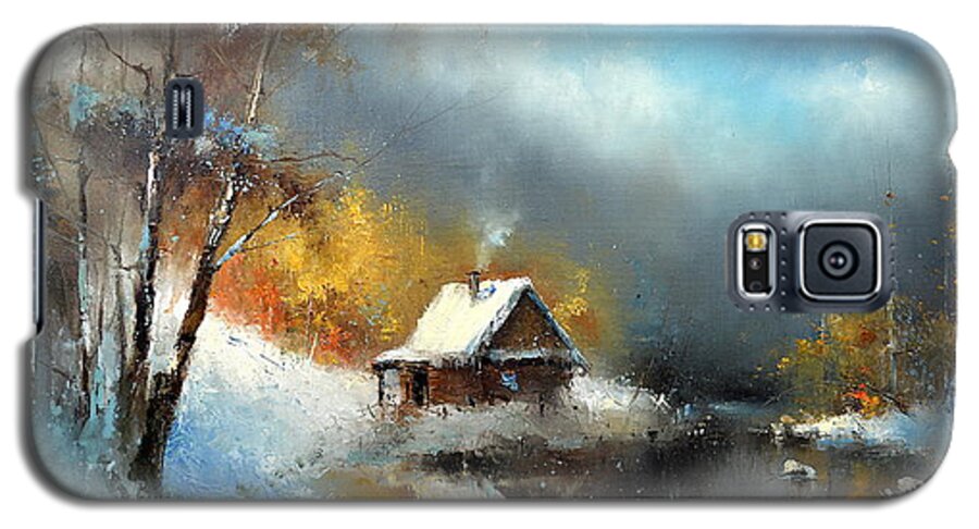 Russian Artists New Wave Galaxy S5 Case featuring the painting Lodge in the Winter Forest by Igor Medvedev