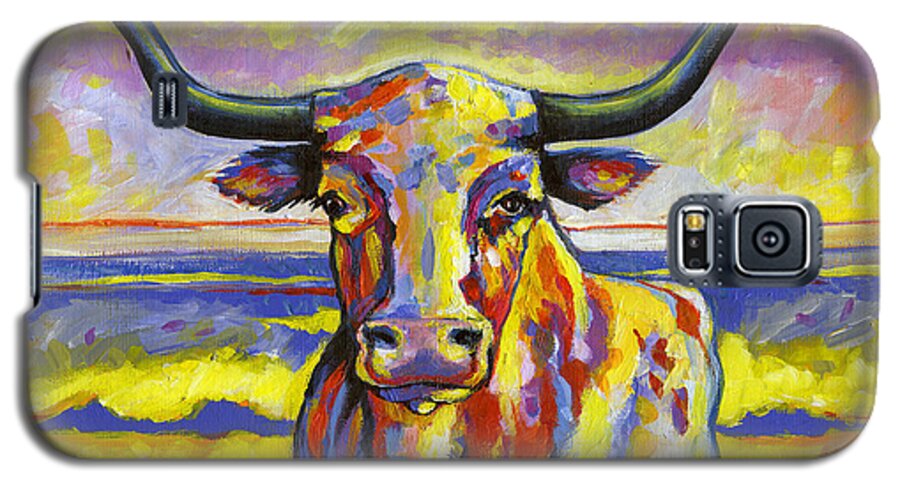 Texan Long Horn Cattle Galaxy S5 Case featuring the painting Long Horn at Sunset by Leanne Wilkes