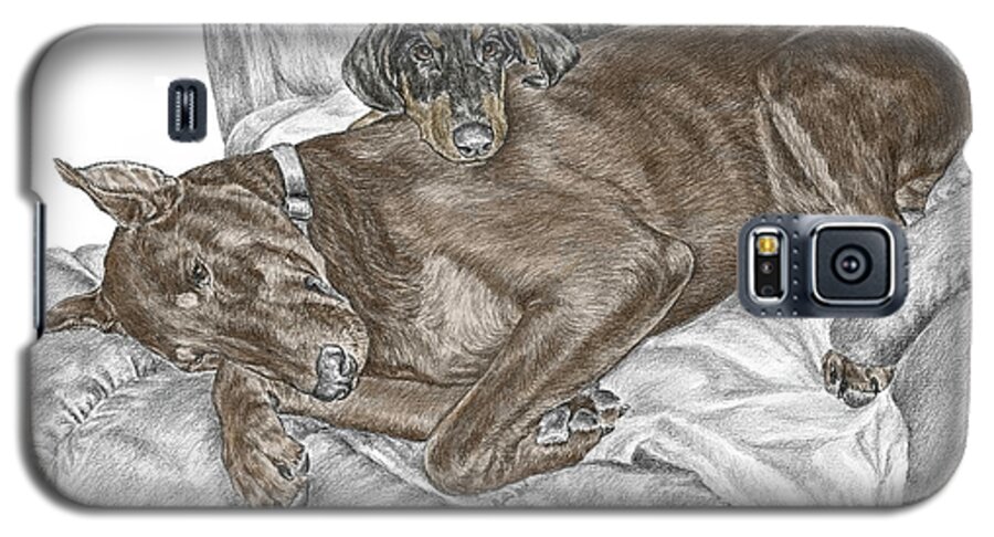 Doberman Galaxy S5 Case featuring the drawing Lounge Lizards - Doberman Pinscher Puppy Print color tinted by Kelli Swan
