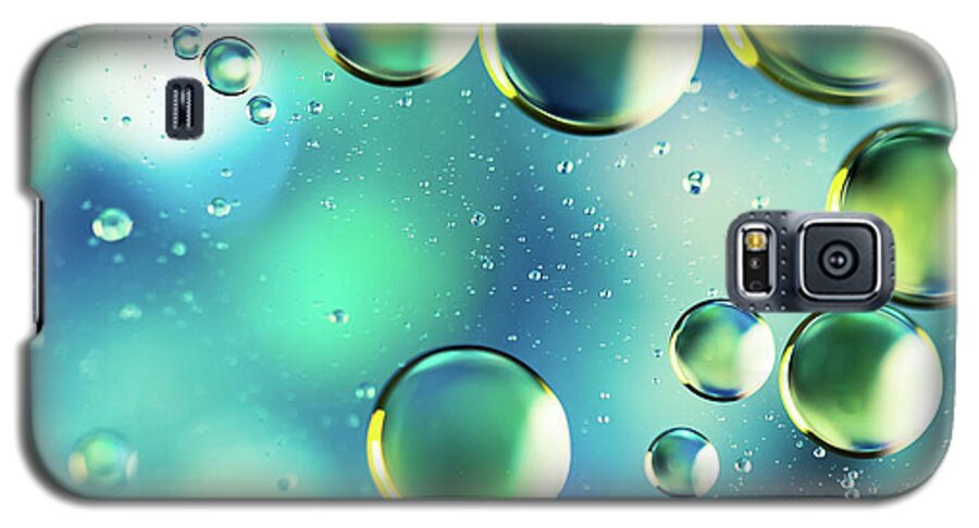 Macro Galaxy S5 Case featuring the photograph Macro Water Droplets Aquamarine Soft Green Citron and Blue by Sharon Mau