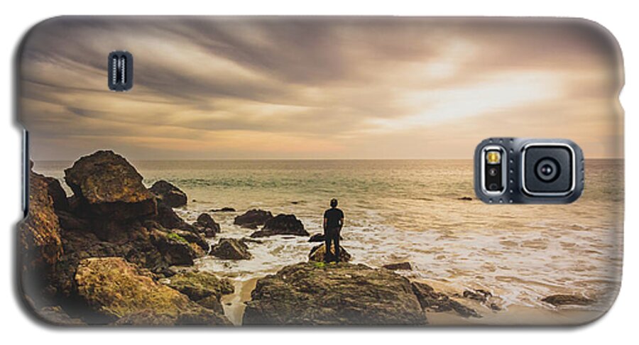 Beach Galaxy S5 Case featuring the photograph Man Watching Sunset in Malibu by Andy Konieczny