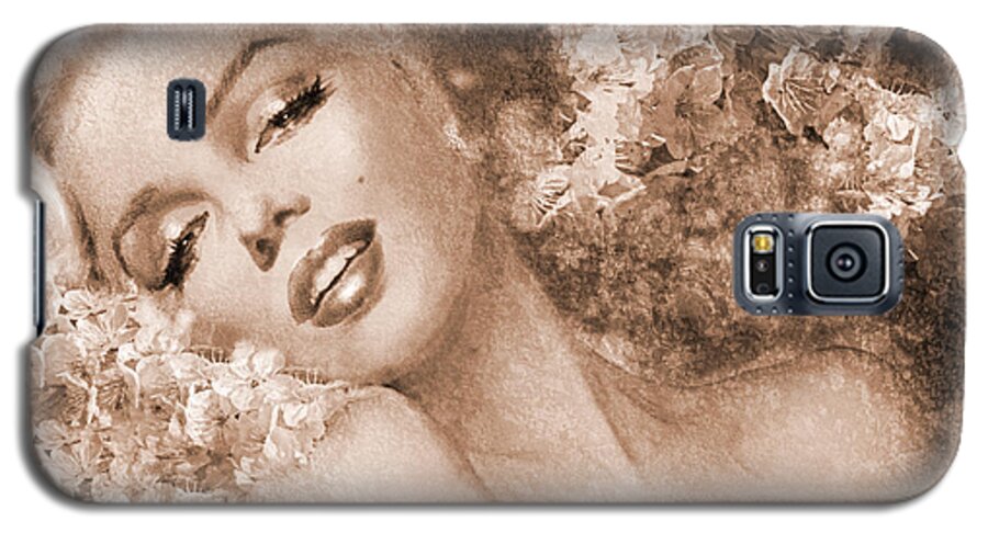 Theo Danella Galaxy S5 Case featuring the painting Marilyn Cherry Blossoms, sepia by Theo Danella