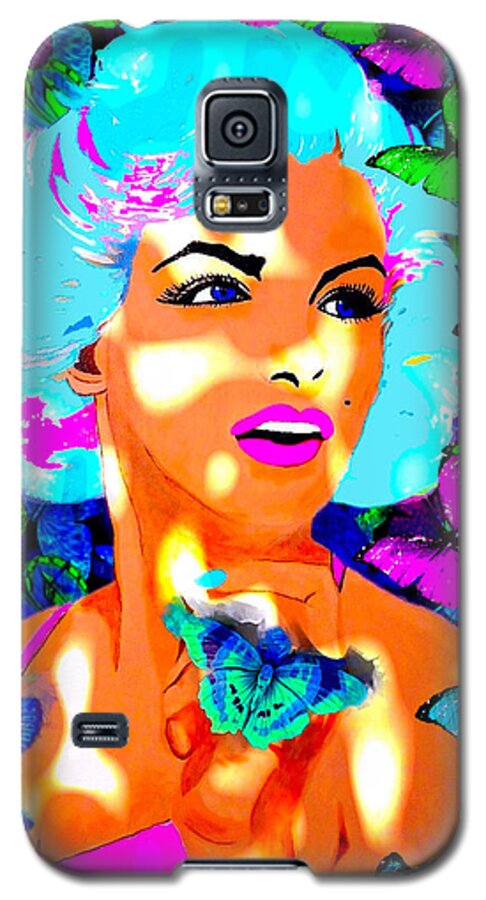 Marilyn Monroe Galaxy S5 Case featuring the painting Marilyn Monroe Light and Butterflies by Saundra Myles