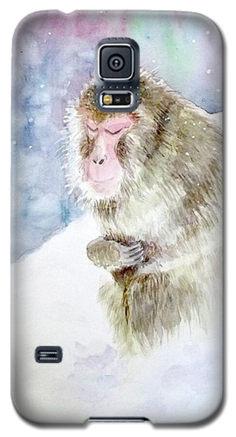 Monkey Galaxy S5 Case featuring the painting Monkey in meditation by Yoshiko Mishina