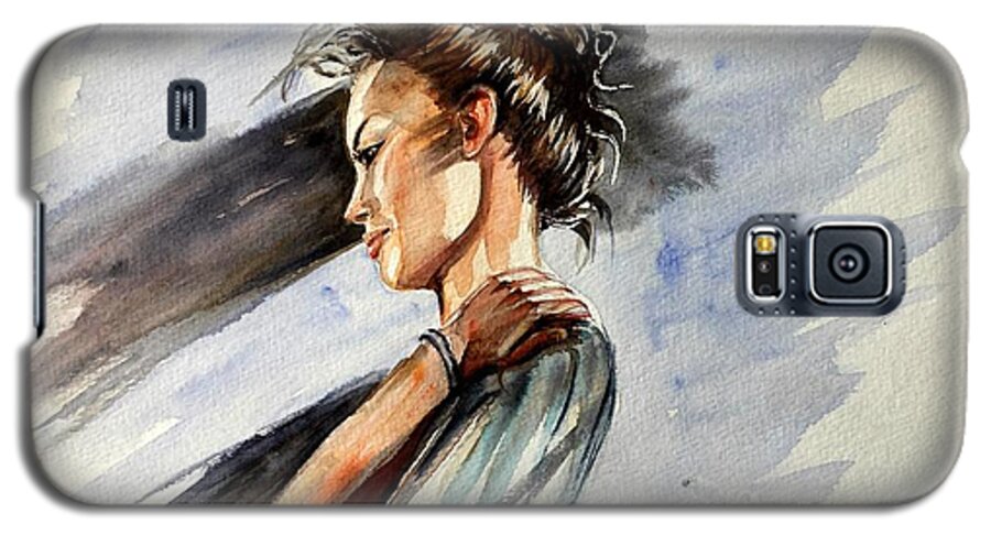 Girl Galaxy S5 Case featuring the painting Mood 3 by Katerina Kovatcheva