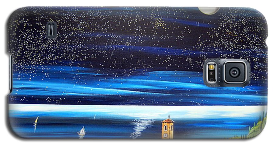 Moon Galaxy S5 Case featuring the painting Moon and Stars over the Village by Roberto Gagliardi