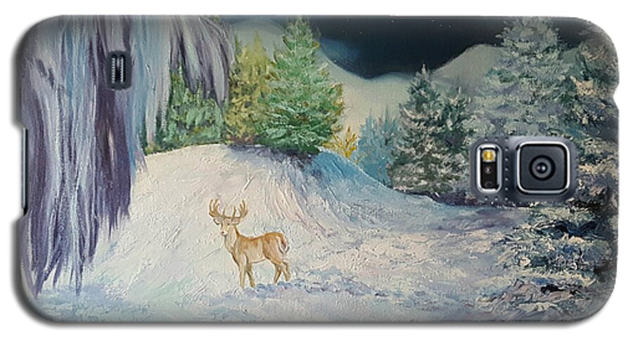Winter Galaxy S5 Case featuring the painting Moonlit Surprise by Sharon Casavant