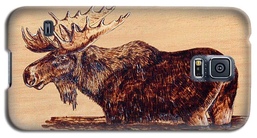 Moose Galaxy S5 Case featuring the pyrography Moose by Ron Haist