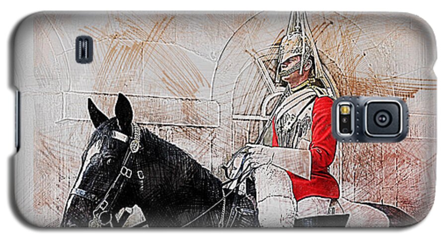Household Cavalry Galaxy S5 Case featuring the digital art Mounted Household Cavalry Soldier On Guard Duty in Whitehall Lon by Anthony Murphy
