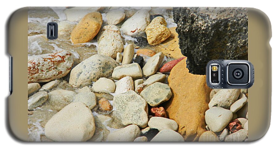  Multi Colored Beach Rocks Are Washed In A Wave At The Ocean Edge Galaxy S5 Case featuring the photograph multi colored Beach rocks by Priscilla Batzell Expressionist Art Studio Gallery