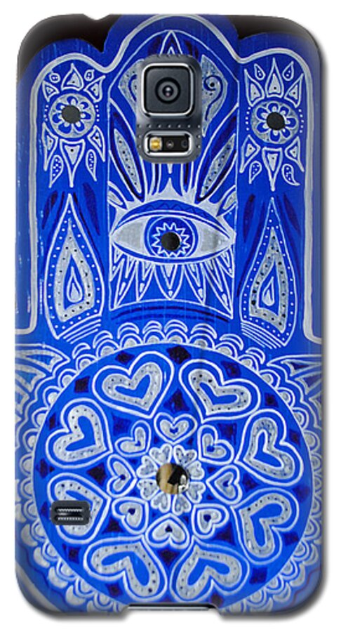 Blue Hamsa Galaxy S5 Case featuring the painting My Blue Hamsa by Patricia Arroyo