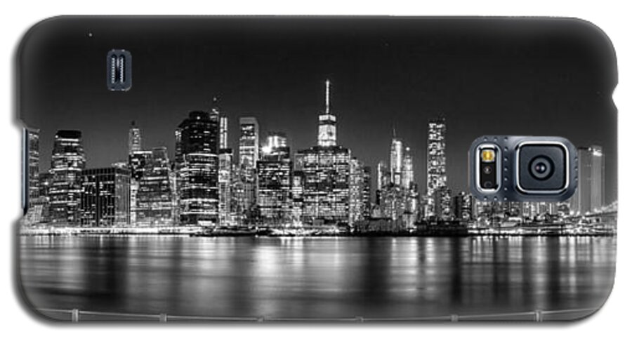New York City Skyline Galaxy S5 Case featuring the photograph New York City Skyline Panorama At Night BW by Az Jackson