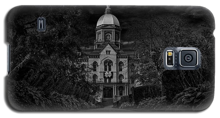 Notre Dame Galaxy S5 Case featuring the photograph Notre Dame University Golden Dome BW by David Haskett II