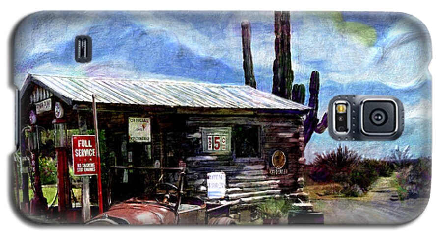 Desert Galaxy S5 Case featuring the painting Old Desert Gas Station by Dale Turner