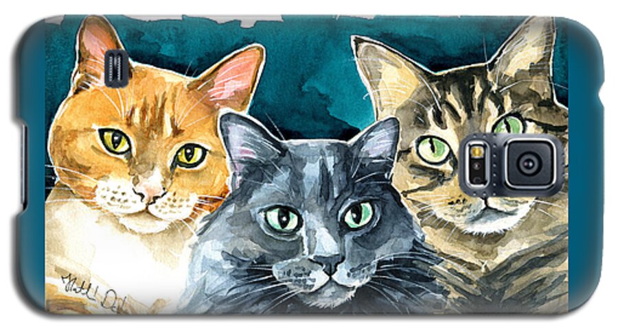Cat Galaxy S5 Case featuring the painting Oliver, Willow and Walter - Cat Painting by Dora Hathazi Mendes