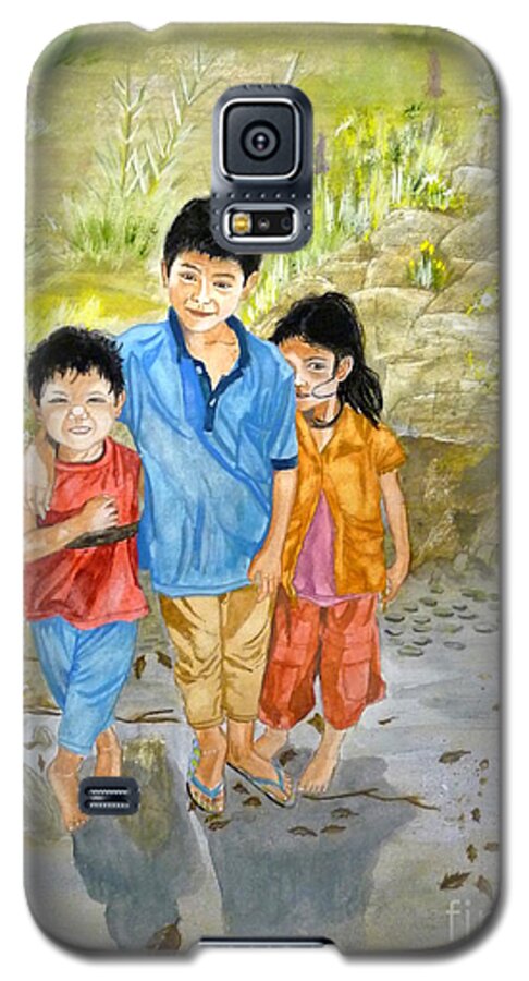 Onion Farm Children Galaxy S5 Case featuring the painting Onion Farm Children Bali Indonesia by Melly Terpening