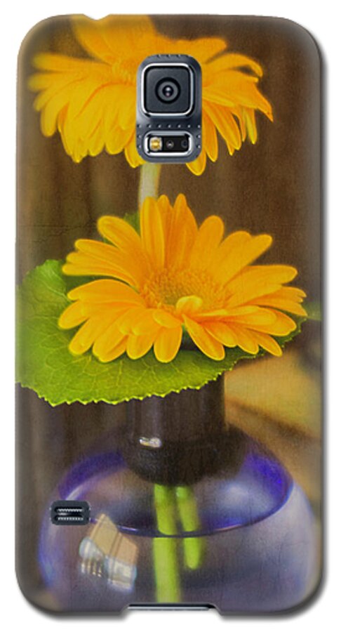 Flowers Galaxy S5 Case featuring the photograph Orange Flowers Blue Vase by Teresa Wilson