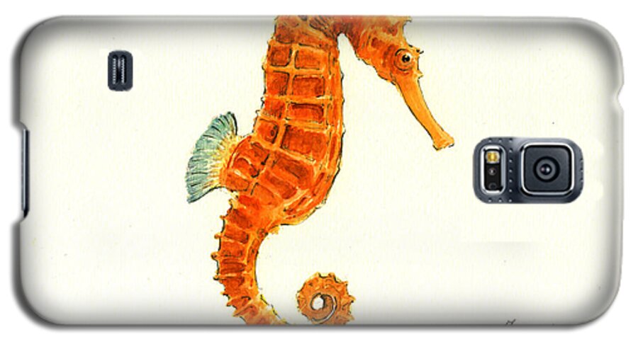Seahorse Galaxy S5 Case featuring the painting Orange seahorse by Juan Bosco