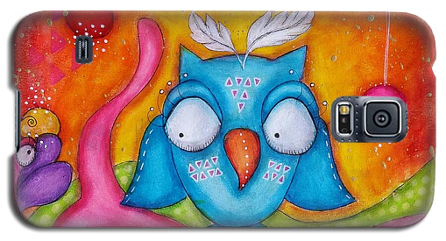 Colorful Galaxy S5 Case featuring the mixed media Owl-ala by Barbara Orenya