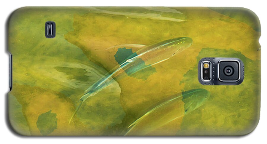 Fish Reflection Abstract Painterly Green-yellow Water Galaxy S5 Case featuring the photograph Painterly Fish by Carolyn D'Alessandro